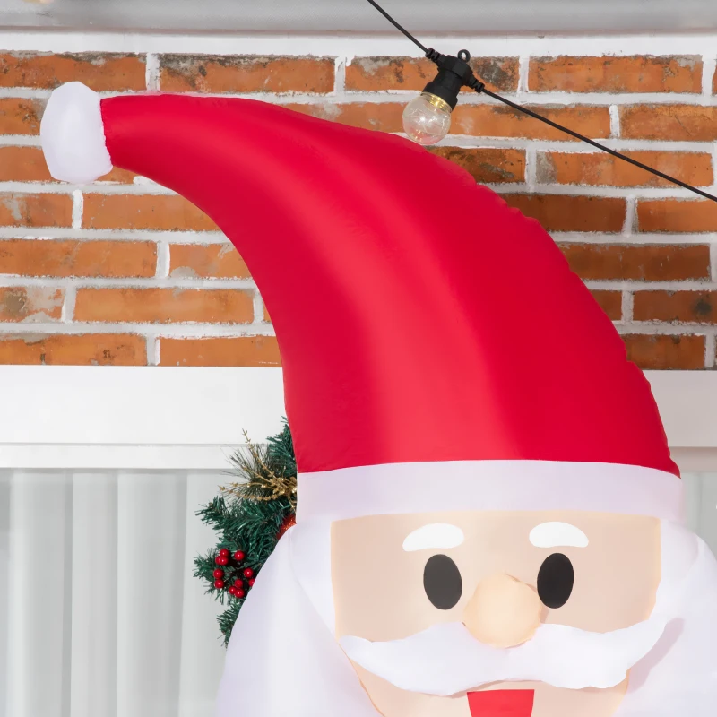 Outsunny 8ft Christmas Inflatables Outdoor Decorations Santa Claus Holds Candy Cane with Furry Beard, Blow-Up LED Yard Christmas Decor for Lawn Garden Party