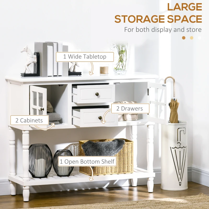 HOMCOM Vintage Console Table with 2 Drawers and Cabinets, Retro Sofa Table for Entryway, Living Room and Hallway, White