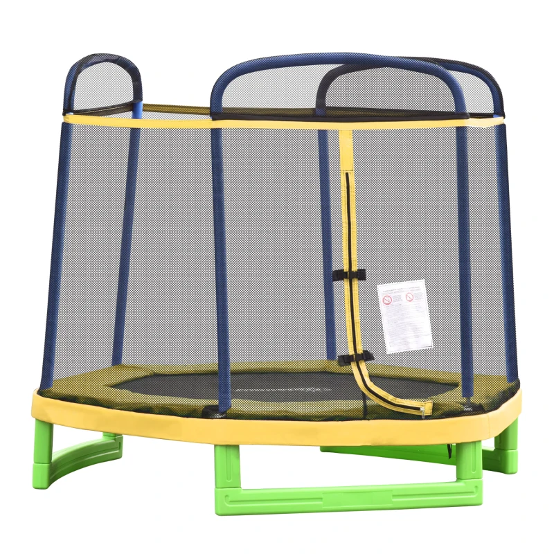 Outsunny 7FT Heavy-Duty Trampoline for Kids Outdoor Toys, Small Backyard 7' Trampoline with Net, Exercise Toy for Kids 3-12, Yellow