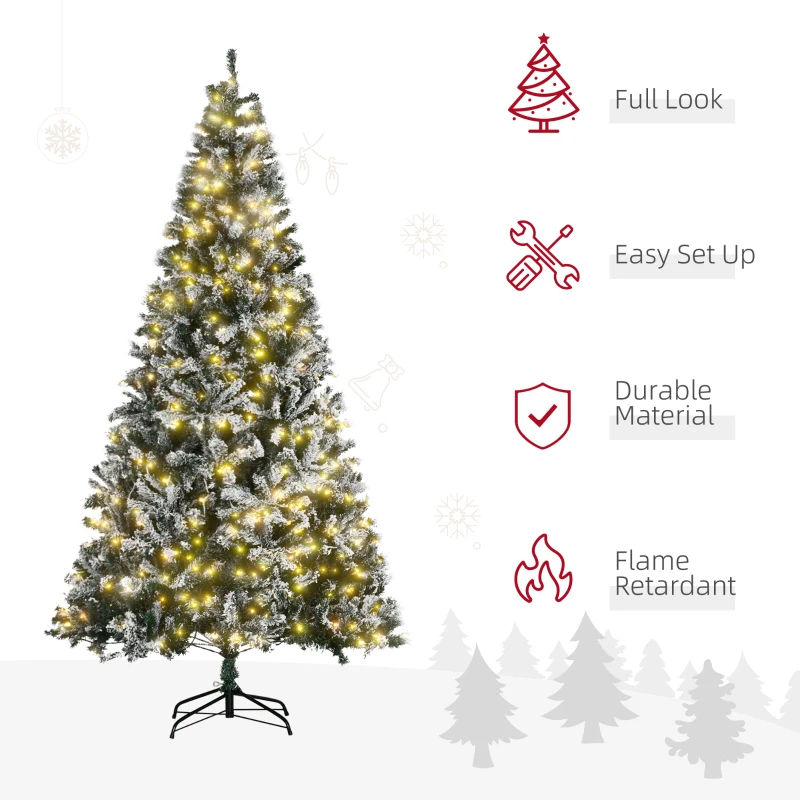 HOMCOM 7.5ft Tall Pre-Lit Snow-Flocked Artificial Christmas Tree with Realistic Branches, 550 Warm White LED Lights and 1346 Tips