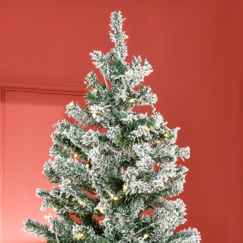 HOMCOM 7.5ft Tall Pre-Lit Snow-Flocked Artificial Christmas Tree with Realistic Branches, 550 Warm White LED Lights and 1346 Tips