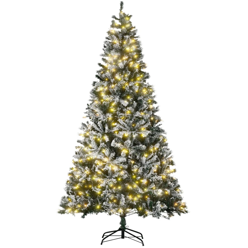 HOMCOM 7.5ft Tall Pre-Lit Snow-Flocked Artificial Christmas Tree with Realistic Branches, 550 Warm White LED Lights and 1346 Tips
