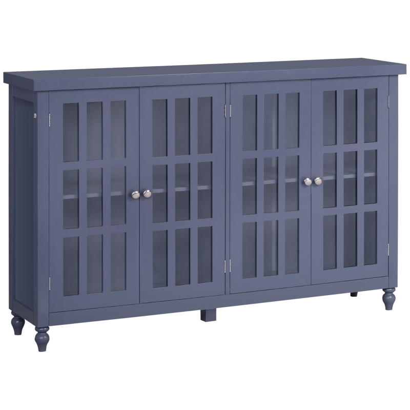 HOMCOM Modern Kitchen Sideboard, Buffet Cabinet with Storage, 4 Glass Doors, Adjustable Shelves, Grey