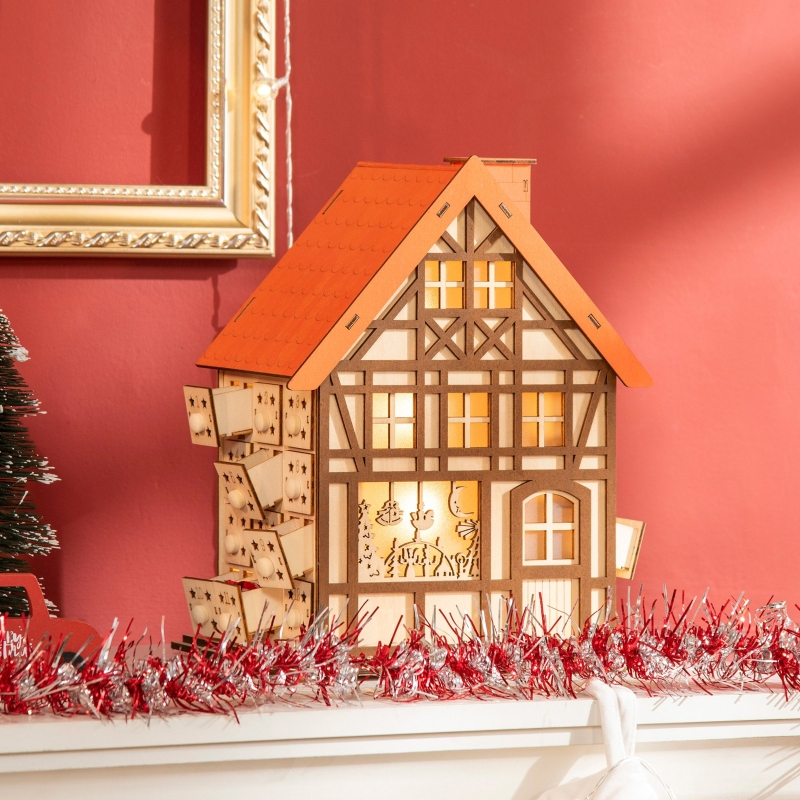 HOMCOM Wooden Christmas Advent Calendar House, Light Up Table Holiday  Decoration with 24 Countdown Drawers and LED Lights, for Kids and Adults,  Natural and Orange | Aosom.com