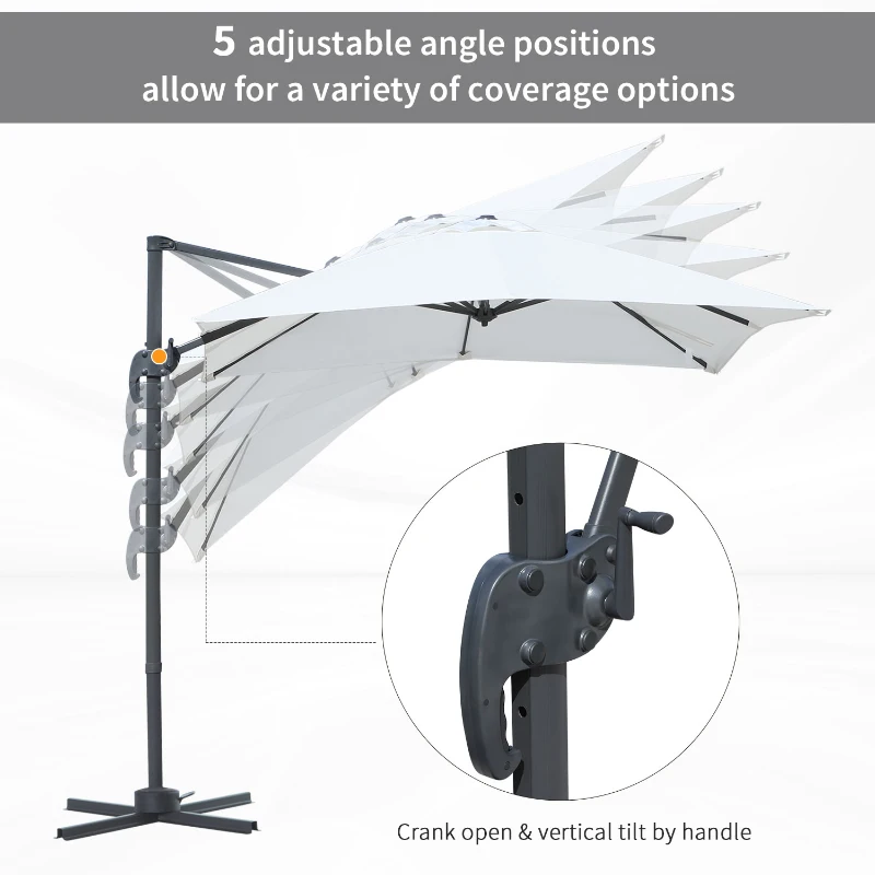 Outsunny 8‘x8’ Square Patio Offset Hanging Cantilever Umbrella 360° Rotation w/ Cross Base Cream