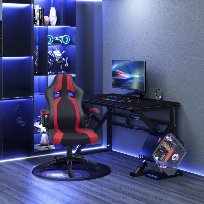 Vinsetto Office Chair Multi-functional Racing Gaming Chair Adjustable Height with Flip-up Armrest Wheels Swivel Red Black