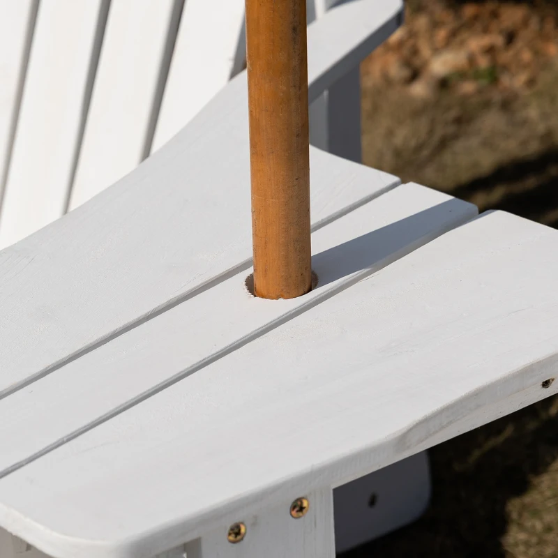Outsunny 2 piece Pair Adirondack Chair Outdoor Patio Porch Tete-A-Tete Bench w/ Middle Table Reclined Wooden Umbrella Hole White