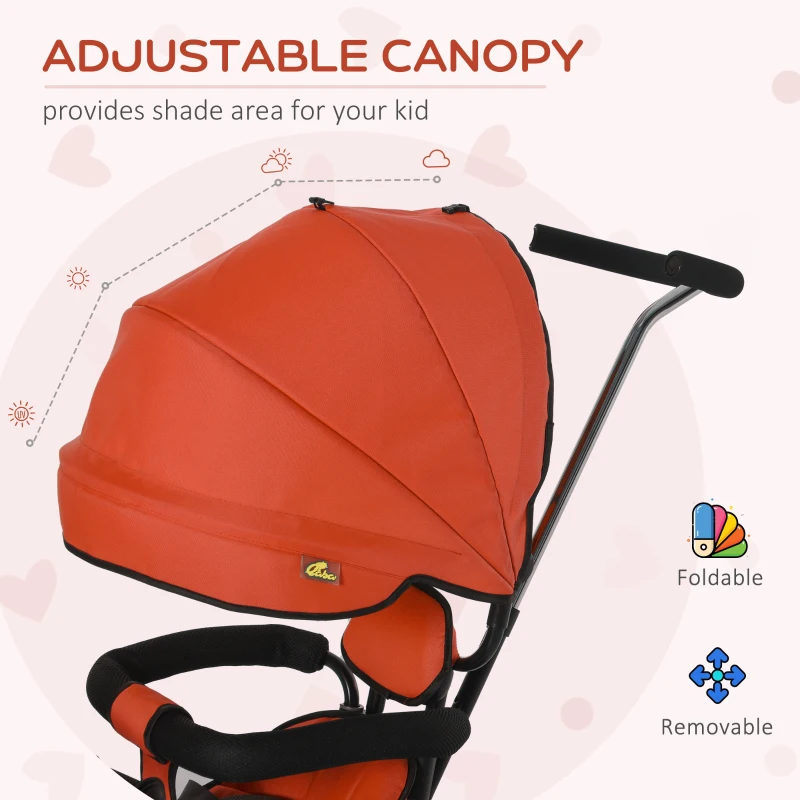 Qaba Baby Tricycle 2 In 1 Baby Stroller Kid Trike with Adjustable Canopy Red