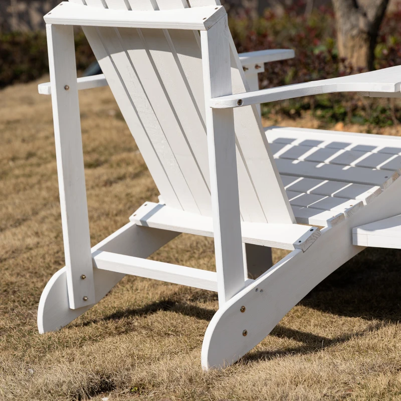 Outsunny 2 piece Pair Adirondack Chair Outdoor Patio Porch Tete-A-Tete Bench w/ Middle Table Reclined Wooden Umbrella Hole White