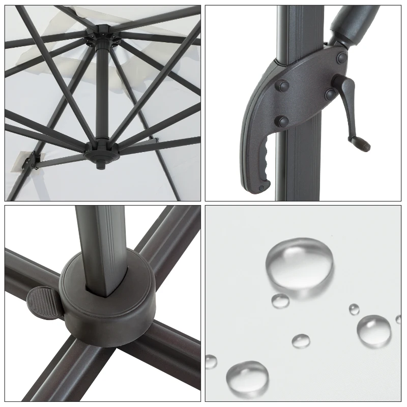 Outsunny 8‘x8’ Square Patio Offset Hanging Cantilever Umbrella 360° Rotation w/ Cross Base Cream