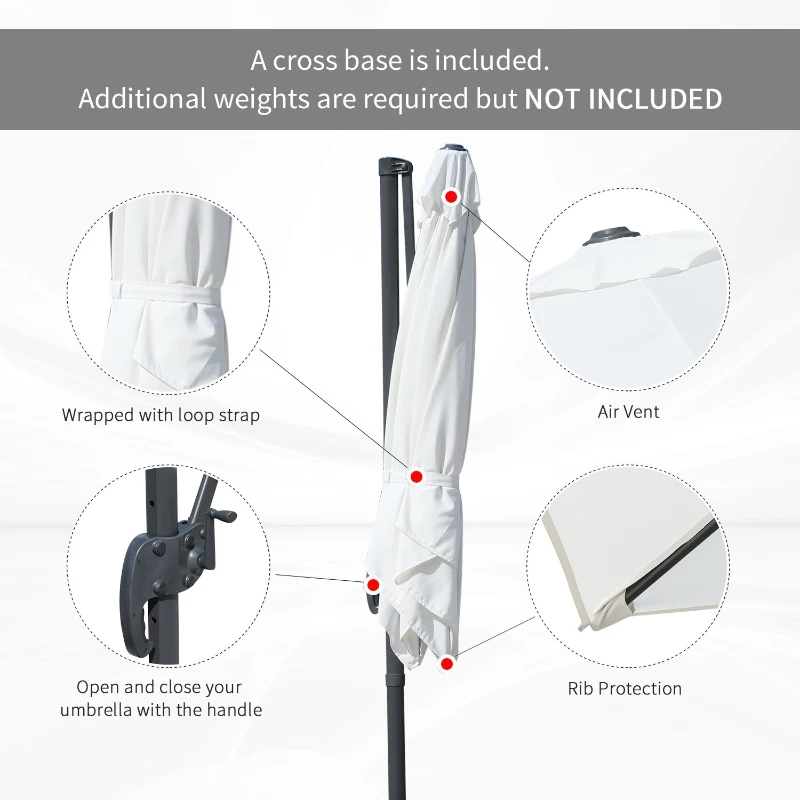 Outsunny 8‘x8’ Square Patio Offset Hanging Cantilever Umbrella 360° Rotation w/ Cross Base Cream