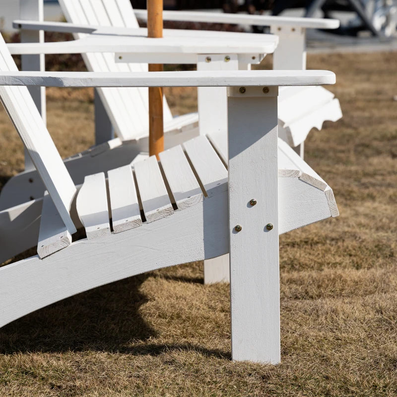 Outsunny 2 piece Pair Adirondack Chair Outdoor Patio Porch Tete-A-Tete Bench w/ Middle Table Reclined Wooden Umbrella Hole White