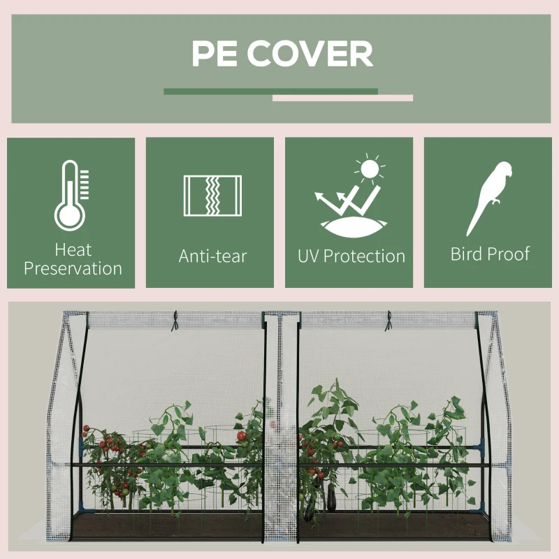 Outsunny 71" x 36" x 36" Portable Mini Greenhouse Tunnel Growing Tent Plants Flower Warm House w/ Zippered Roll-up Doors, PE Cover, White