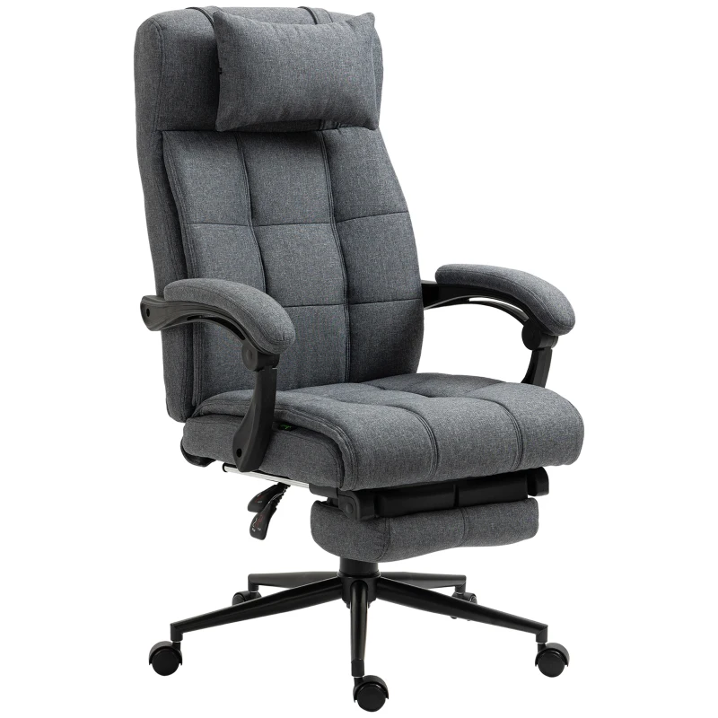 Vinsetto Reclining Office Chair Rolling Swivel Chair Footrest Linen-Feel, Dark Gray