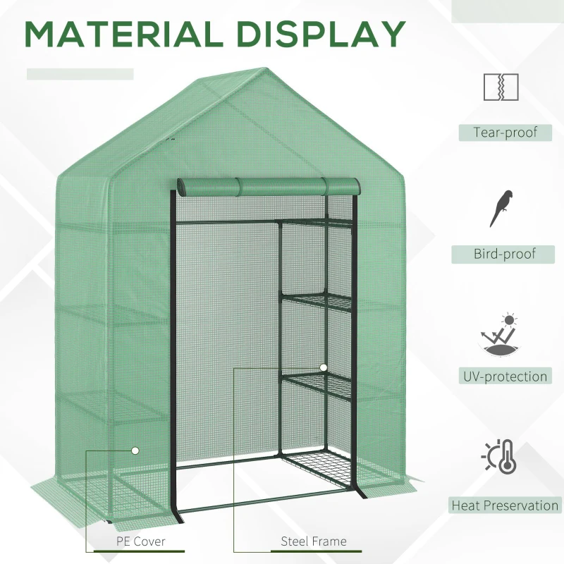 Outsunny Walk-in Greenhouse 4-Tier Large Warm Herb Plants and Flower Green house Warm House with Shelves for Lawn Garden Outdoor, Green (56 x 30 x 78-Inch)