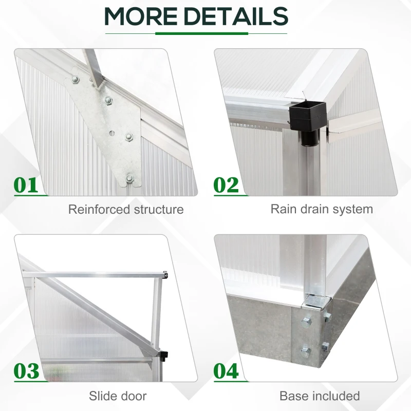 Outsunny Lean-to Greenhouse Walk-in Garden Aluminum Polycarbonate with Roof Vent for Plants Herbs Vegetables 8' x 4' x 7' Silver