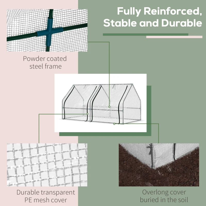 Outsunny 71" x 36" x 36" Portable Mini Greenhouse Tunnel Growing Tent Plants Flower Warm House w/ Zippered Roll-up Doors, PE Cover, White
