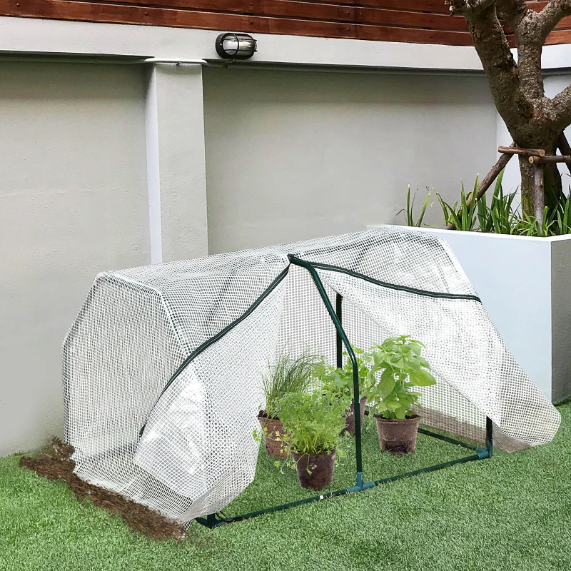 Outsunny 39" x 28" x 24" Portable Mini Greenhouse PE Grow House with Zipper Door Gardening Plant Cover Steel Frame