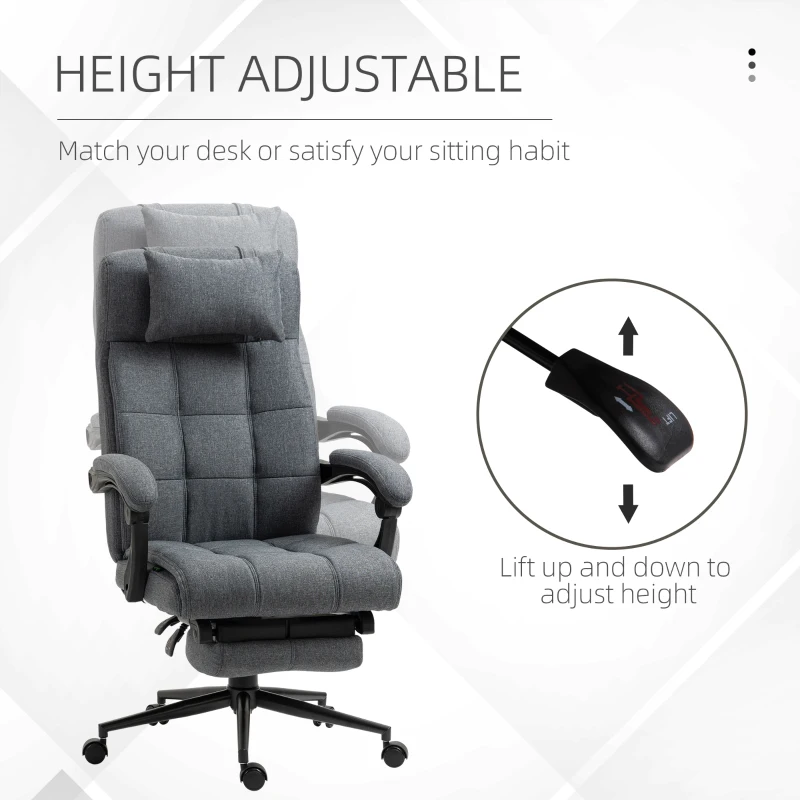 Vinsetto Reclining Office Chair Rolling Swivel Chair Footrest Linen-Feel, Dark Gray