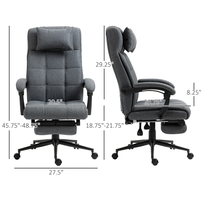 Vinsetto Reclining Office Chair Rolling Swivel Chair Footrest Linen-Feel, Dark Gray