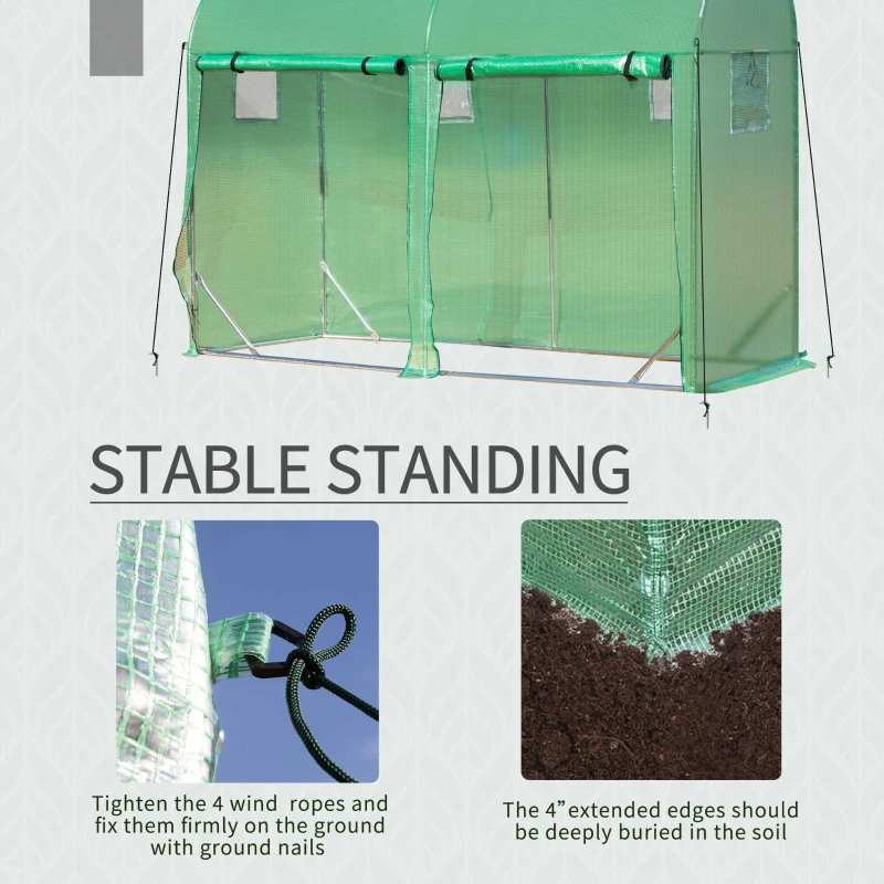Outsunny 10' x 3' x 7' Tunnel Greenhouse Outdoor Walk-In Hot House with Roll-up Windows and Zippered Door, Steel Frame, PE Cover, Green