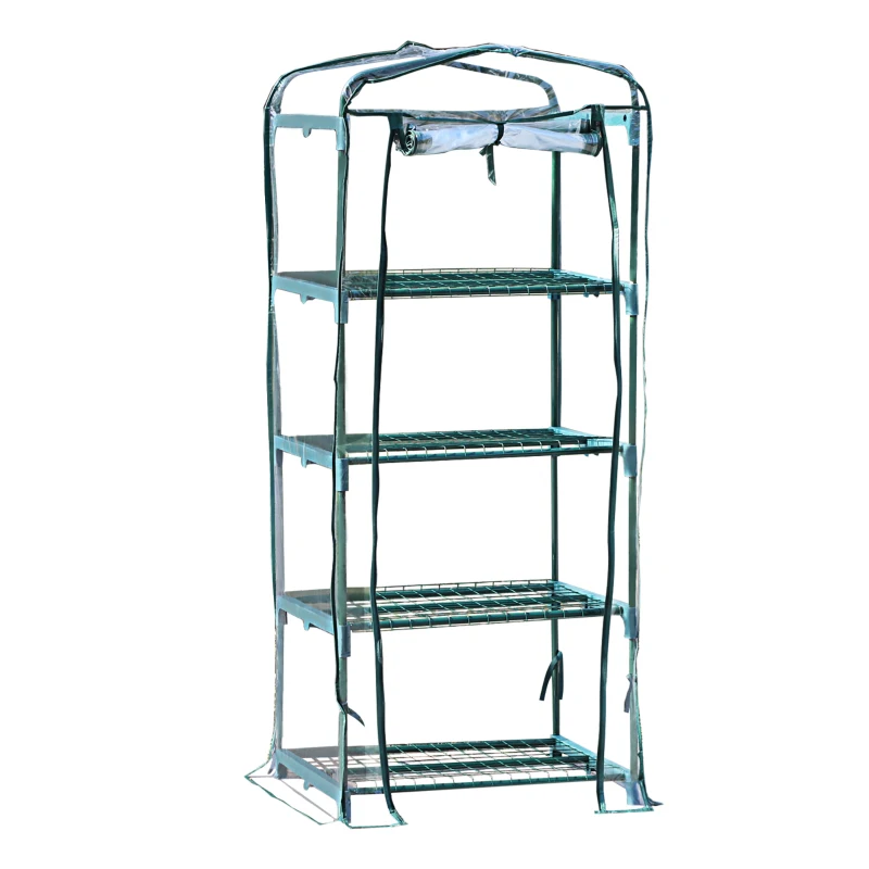 Outsunny 28" x 20" x 63" Portable Greenhouse with 4 Tier Shelves Outdoor Hot House Plant Flower Greenhouse, Steel Frame, PVC Cover, Clear