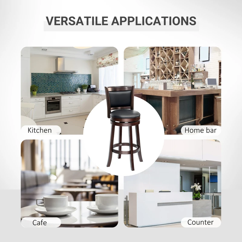 HOMCOM Classic Bar Stool Swivel Barstool with PU Leather Upholstered Mid-Back and Footrest, 30.25 Inch Seat Height, Black