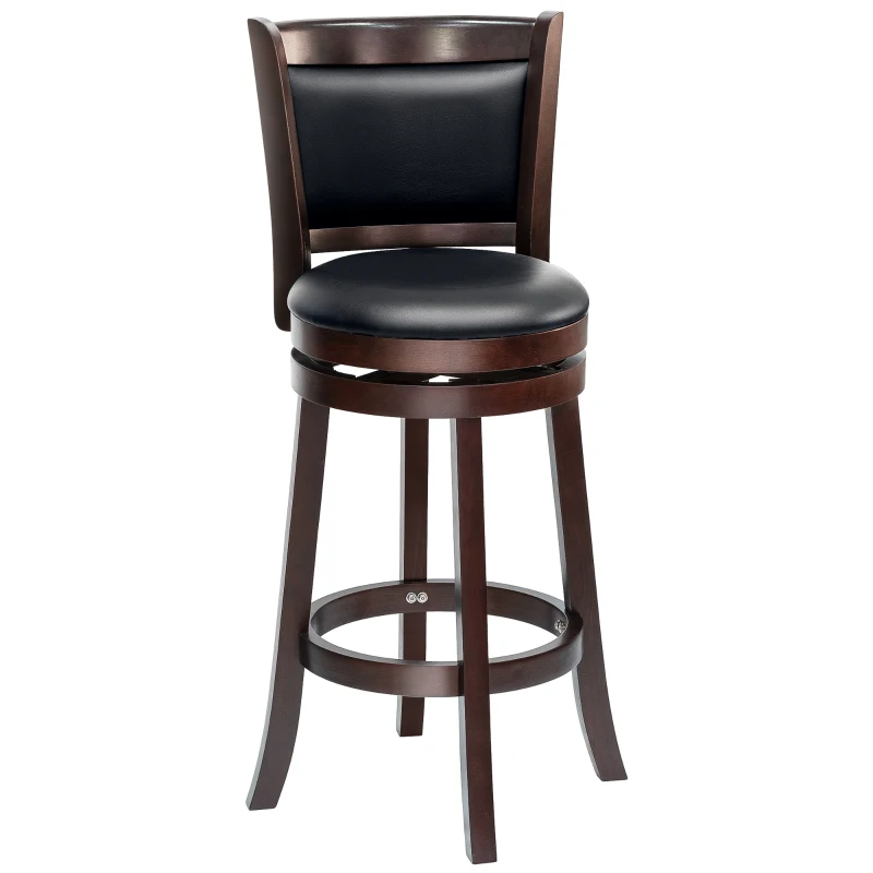 HOMCOM Classic Bar Stool Swivel Barstool with PU Leather Upholstered Mid-Back and Footrest, 30.25 Inch Seat Height, Black