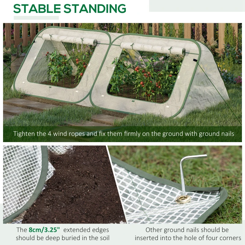 Outsunny 95" x 47" x 30" Pop Up Mini Greenhouse with Roll Up Doors & Portable Zipper Bag for Plants Outdoor, PE Cover
