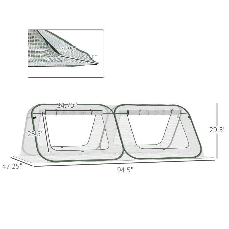 Outsunny 95" x 47" x 30" Pop Up Mini Greenhouse with Roll Up Doors & Portable Zipper Bag for Plants Outdoor, PE Cover
