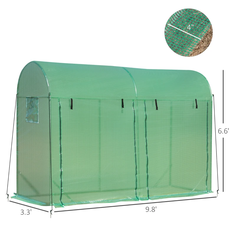 Outsunny 10' x 3' x 7' Tunnel Greenhouse Outdoor Walk-In Hot House with Roll-up Windows and Zippered Door, Steel Frame, PE Cover, Green