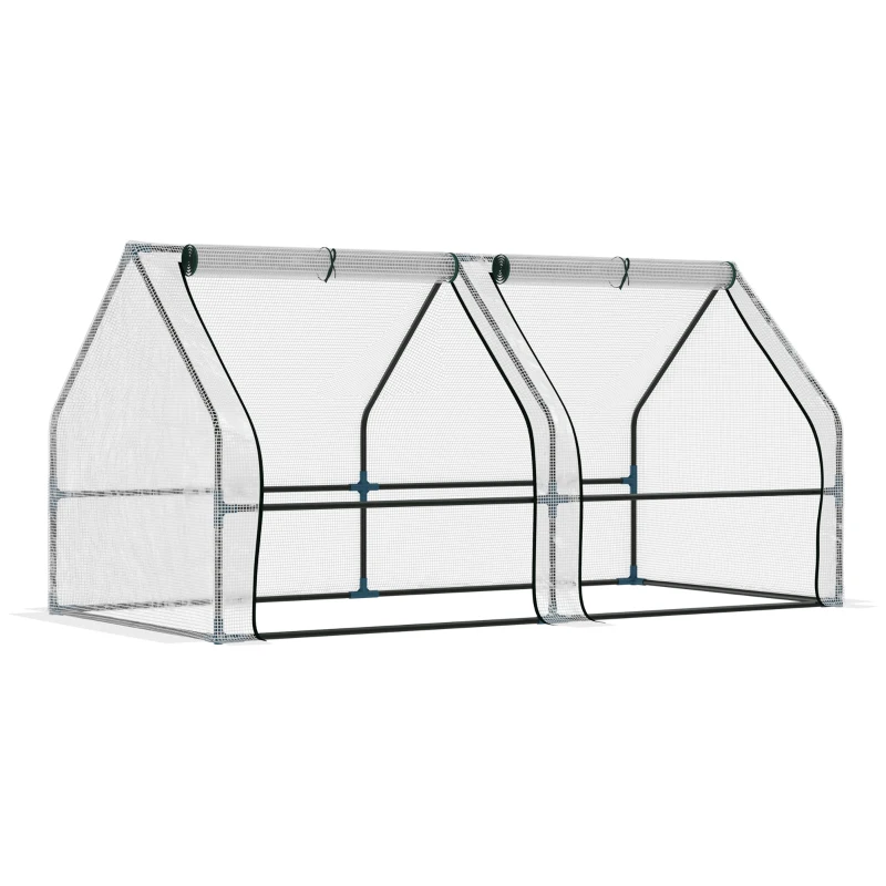 Outsunny 71" x 36" x 36" Portable Mini Greenhouse Tunnel Growing Tent Plants Flower Warm House w/ Zippered Roll-up Doors, PE Cover, White