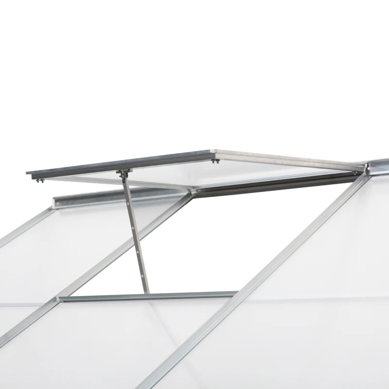 Outsunny Lean-to Greenhouse Walk-in Garden Aluminum Polycarbonate with Roof Vent for Plants Herbs Vegetables 8' x 4' x 7' Silver