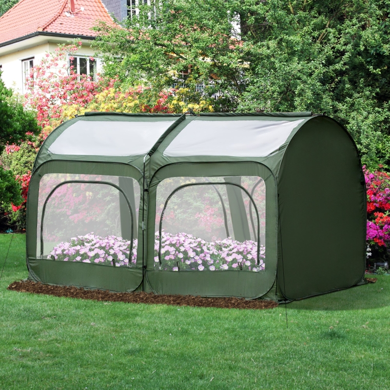 Outsunny 8' x 4' x 4' Portable Pop Up Mini Greenhouse with zippered Doors & Portable Zipper Bag for Plants Outdoor, PVC Cover