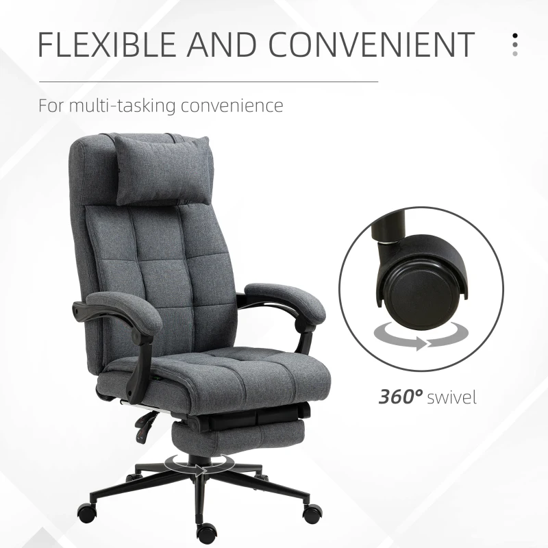 Vinsetto Reclining Office Chair Rolling Swivel Chair Footrest Linen-Feel, Dark Gray