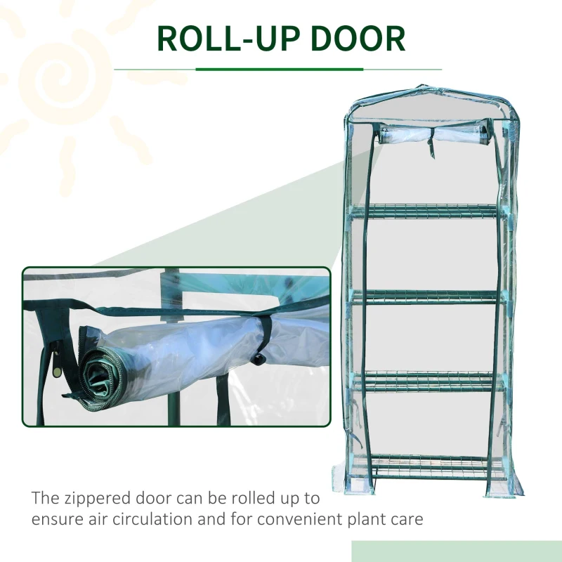 Outsunny 28" x 20" x 63" Portable Greenhouse with 4 Tier Shelves Outdoor Hot House Plant Flower Greenhouse, Steel Frame, PVC Cover, Clear