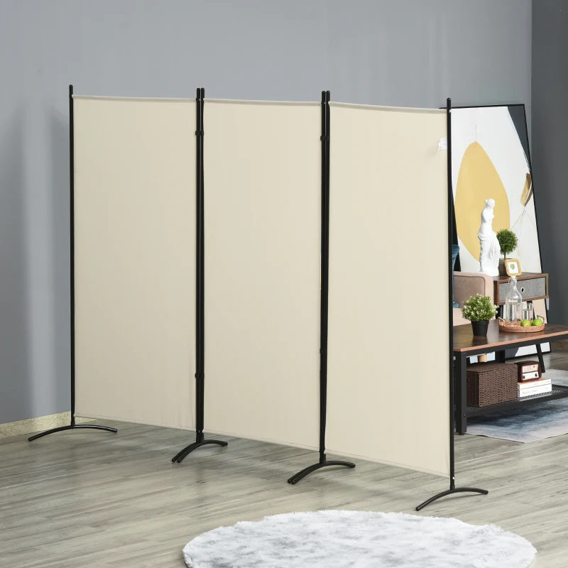 HOMCOM 3 Panel Room Divider, 6 Ft Double Hinged Folding Privacy Screen, Portable Freestanding Partition Wall Divider for Home Office, Beige