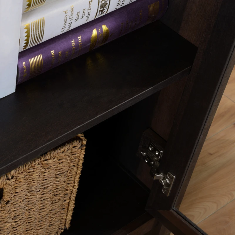 HOMCOM Sideboard Buffet Cabinet, Kitchen Storage Cabinet, Accent Cabinet with Double Glass Doors and Adjustable Shelves, Brown