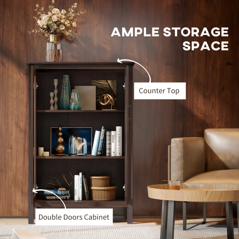 HOMCOM Sideboard Buffet Cabinet, Kitchen Storage Cabinet, Accent Cabinet with Double Glass Doors and Adjustable Shelves, Brown