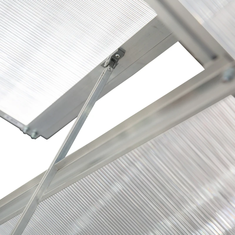 Outsunny Lean-to Greenhouse Walk-in Garden Aluminum Polycarbonate with Roof Vent for Plants Herbs Vegetables 8' x 4' x 7' Silver