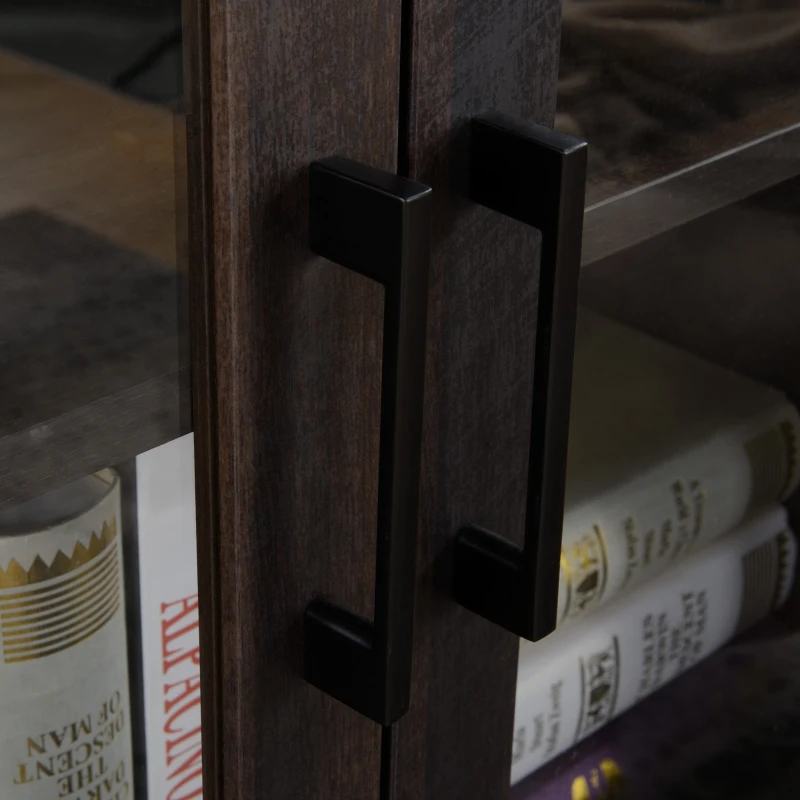 HOMCOM Sideboard Buffet Cabinet, Kitchen Storage Cabinet, Accent Cabinet with Double Glass Doors and Adjustable Shelves, Brown