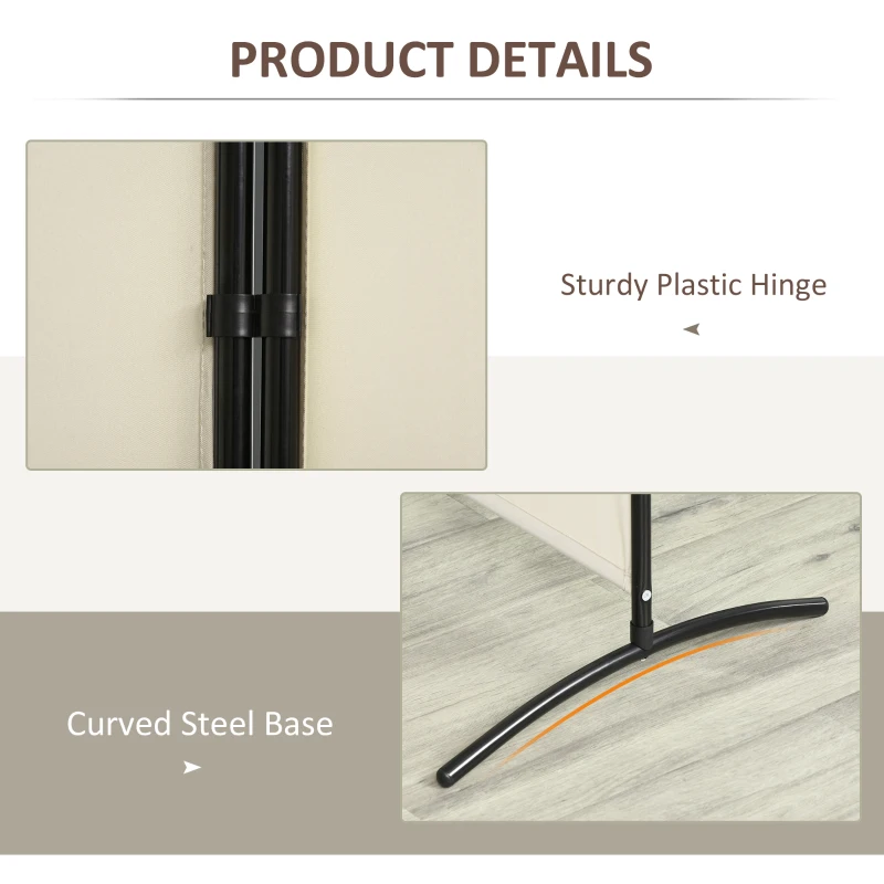 HOMCOM 3 Panel Room Divider, 6 Ft Double Hinged Folding Privacy Screen, Portable Freestanding Partition Wall Divider for Home Office, Beige