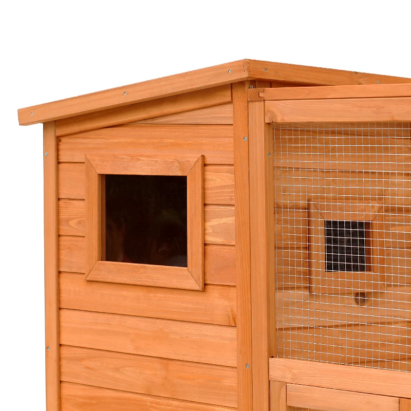 PawHut Large Wooden Outdoor Cat House with Large Run for Play, Catio for Lounging, and Condo Area for Sleeping, Natural