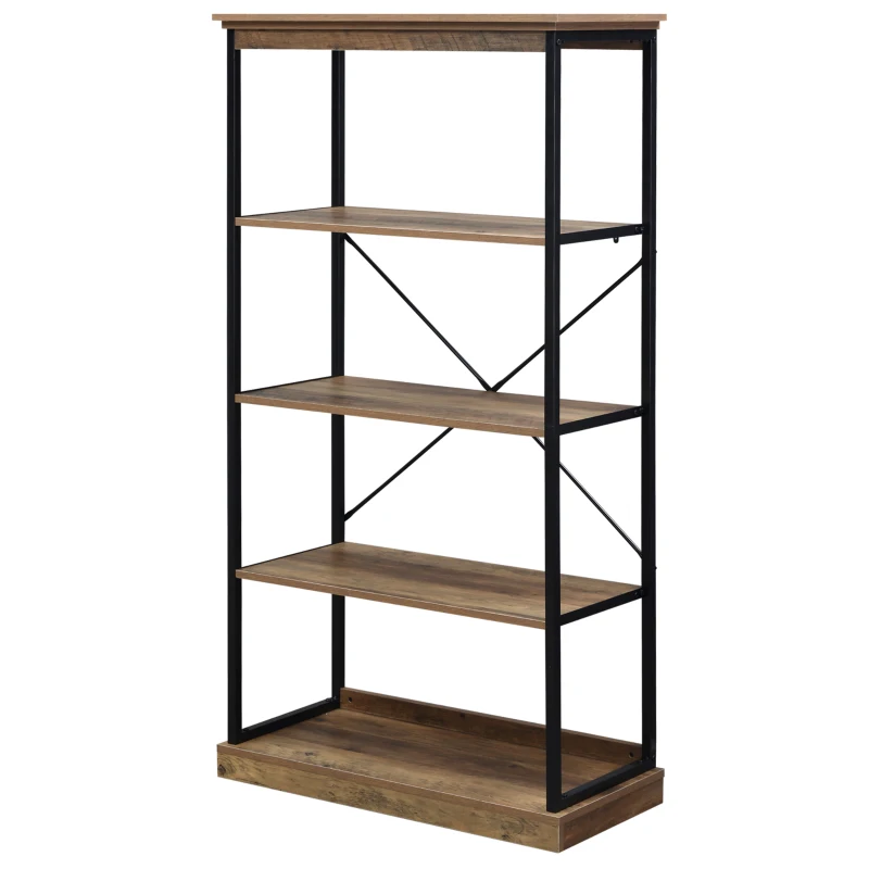 HOMCOM 4-Tier Industrial Modern Style Open Standing Bookshelf Organizer Storage Rack for Living Room, Bedroom, Brown / Black