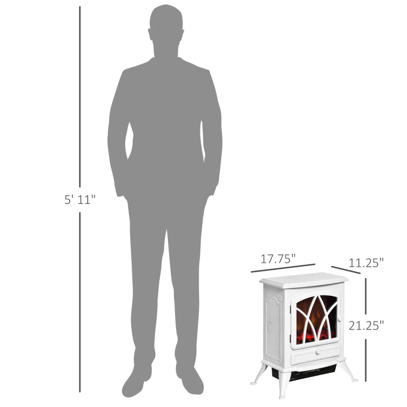HOMCOM Free Stand Electric Fireplace Stove Heater with Adjustable LED Flame Effect and Front Door, 750W/1500W, White