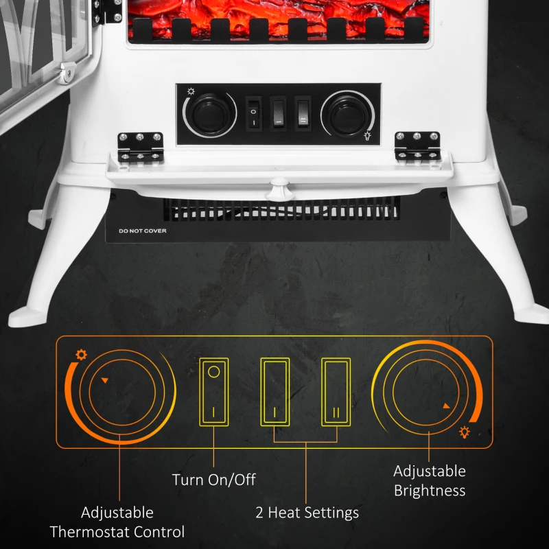 HOMCOM Free Stand Electric Fireplace Stove Heater with Adjustable LED Flame Effect and Front Door, 750W/1500W, White