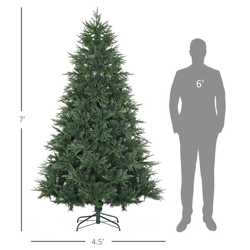 HOMCOM 7' Tall Unlit Full Artificial Christmas Tree with Realistic Branches and 4030 Tips, Green