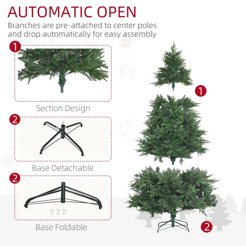 HOMCOM 7' Tall Unlit Full Artificial Christmas Tree with Realistic Branches and 4030 Tips, Green