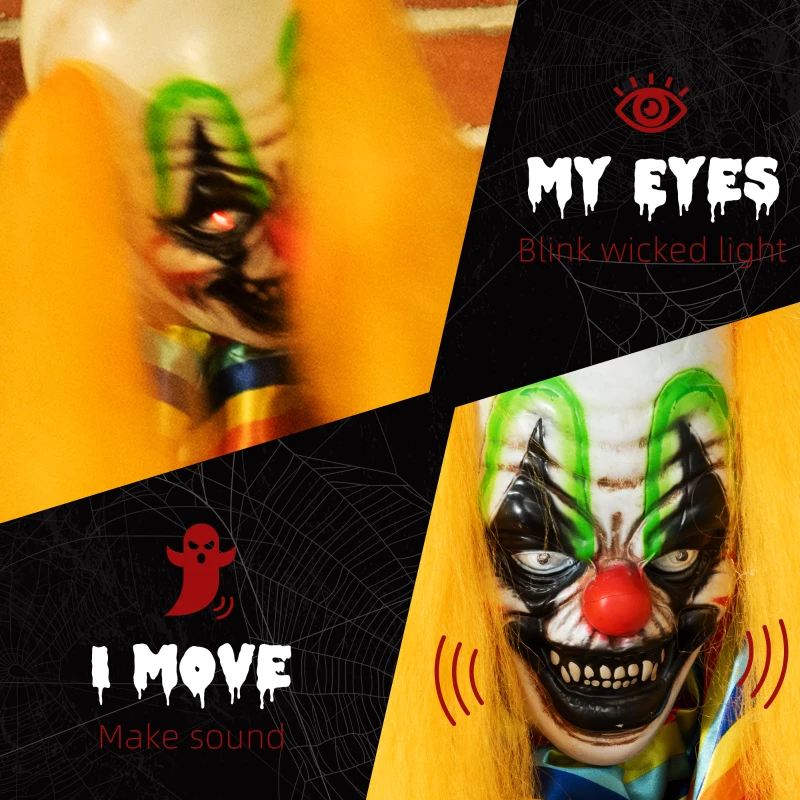 Outsunny 71" Life Size Outdoor Halloween Decorations Circus Clown, Animated Prop Animatronic Decor with Sound and Motion Activated, Light Up Eyes, Howling Sound, Multi-Colored