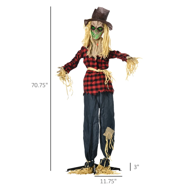 Outsunny 71" Life Size Halloween Skeleton Scarecrow, Animated Prop with Sound and Motion Activated, Light Up Eyes, Howling and Chain Sound